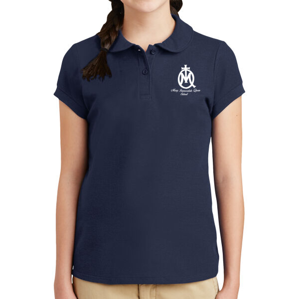 Girls Peter Pan Collar Polo - MIQ printed in White Thumbnail